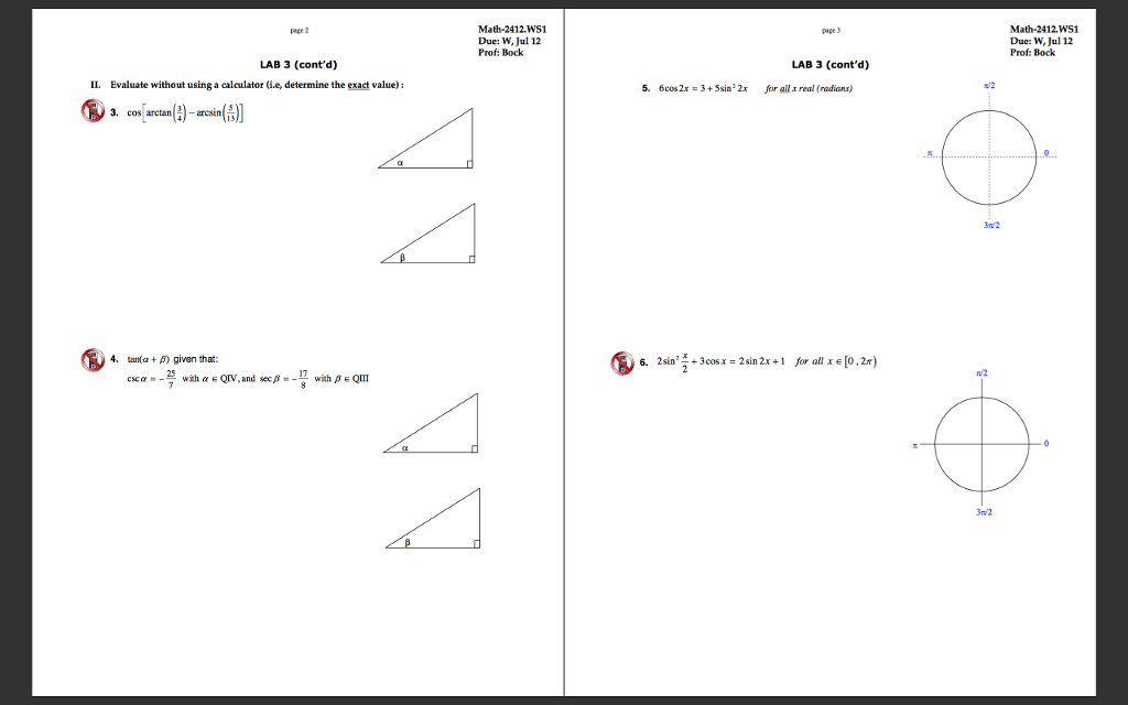 Solved Evaluate without using a calculator (i.e, determine | Chegg.com