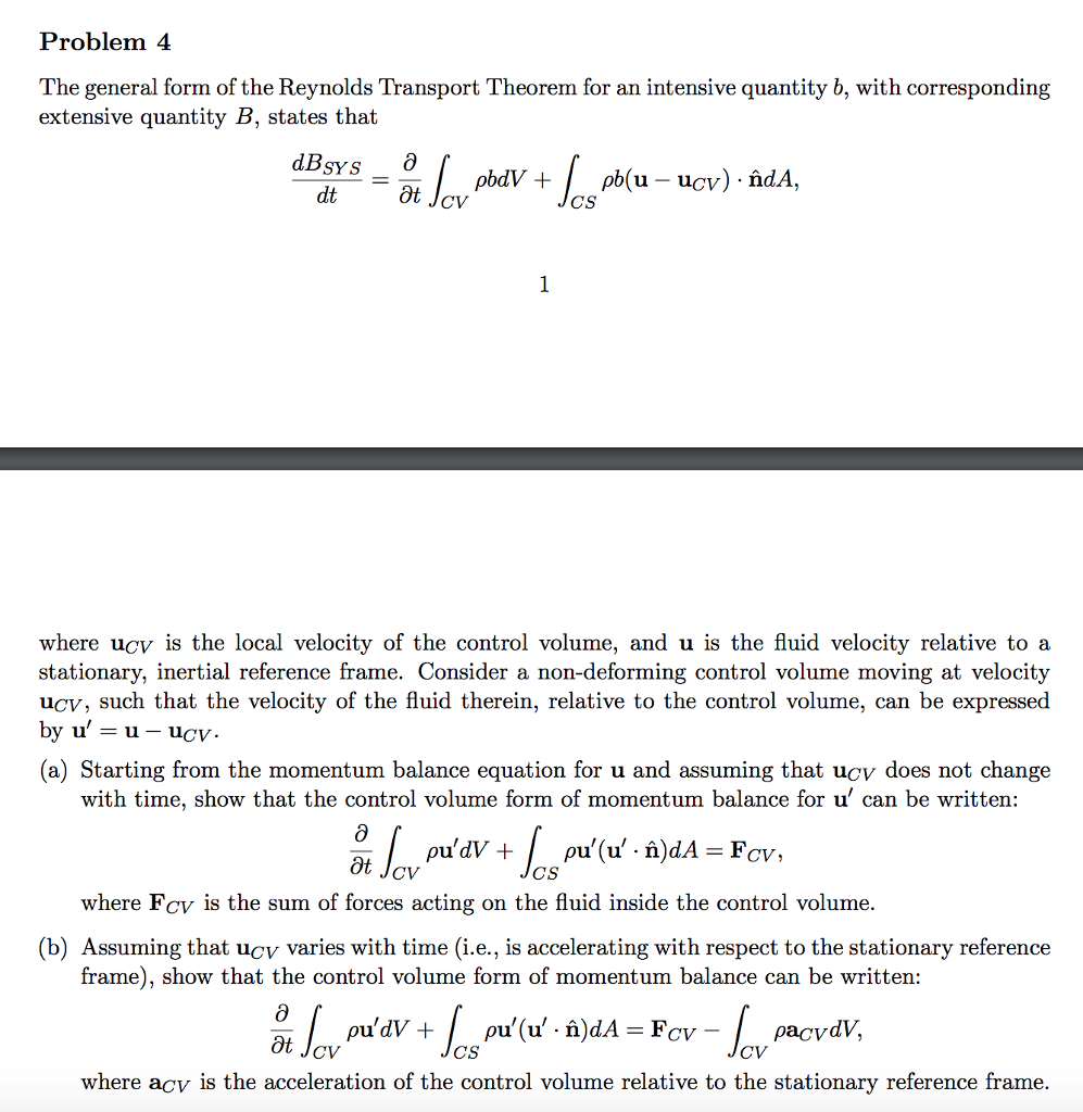 Problem 4 The General Form Of The Reynolds Transport | Chegg.com