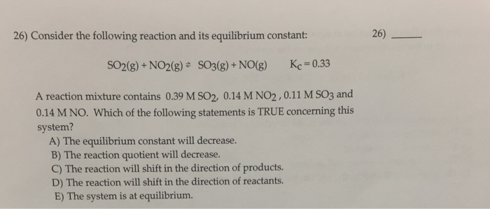 Solved Consider the following reaction and its equilibrium | Chegg.com