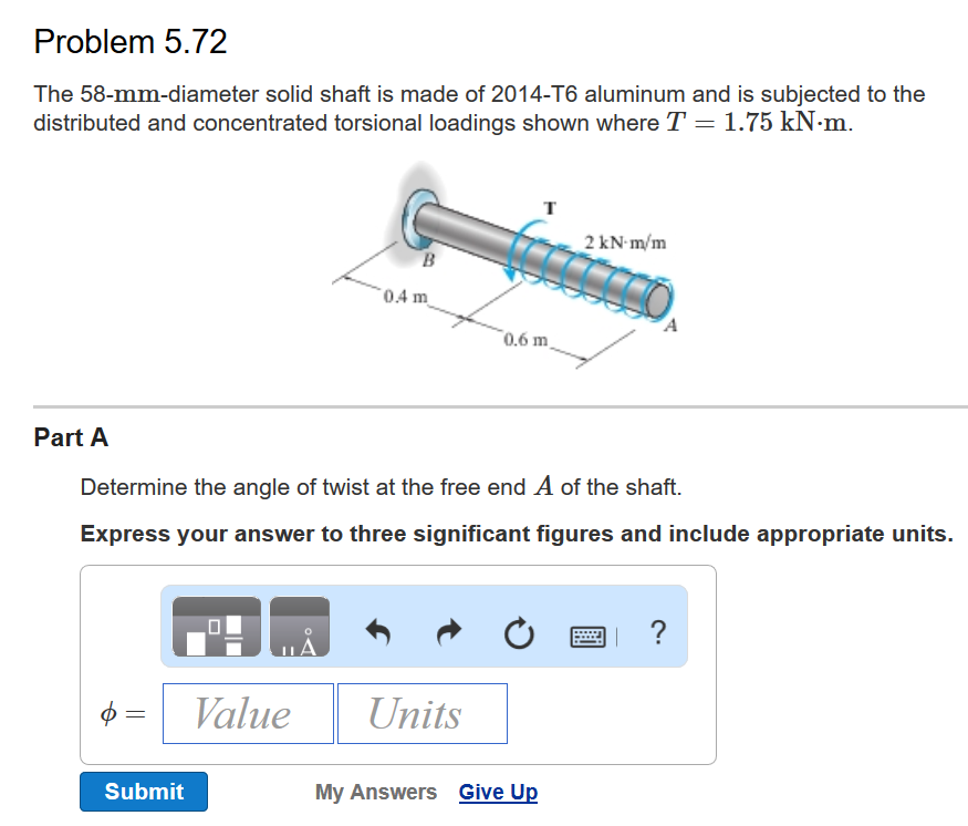 Solved The 58-mm-diameter solid shaft is made of 2014-T6 | Chegg.com