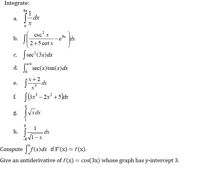 Solved Integrate Compute Integral A To B F(x) Dx If | Chegg.com