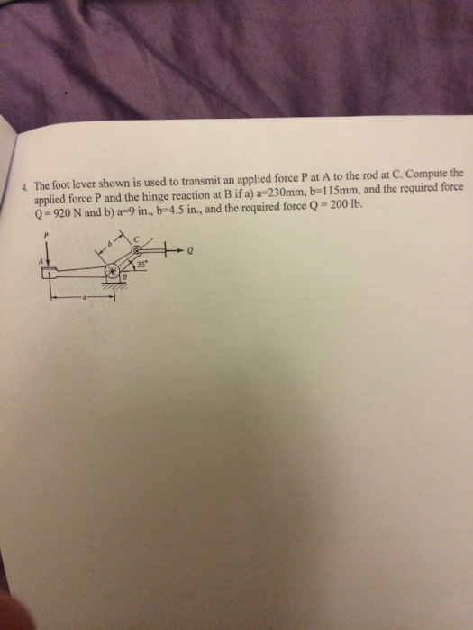Solved The foot lever shown is used to transmit an applied