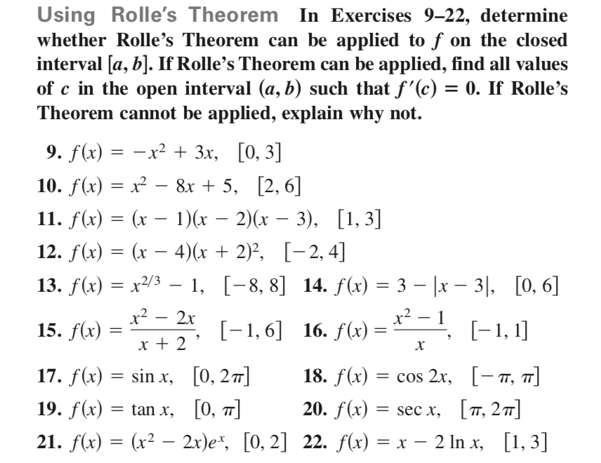 Solved Using Rolle's Theorem In Exercises 9-22, Determine | Chegg.com