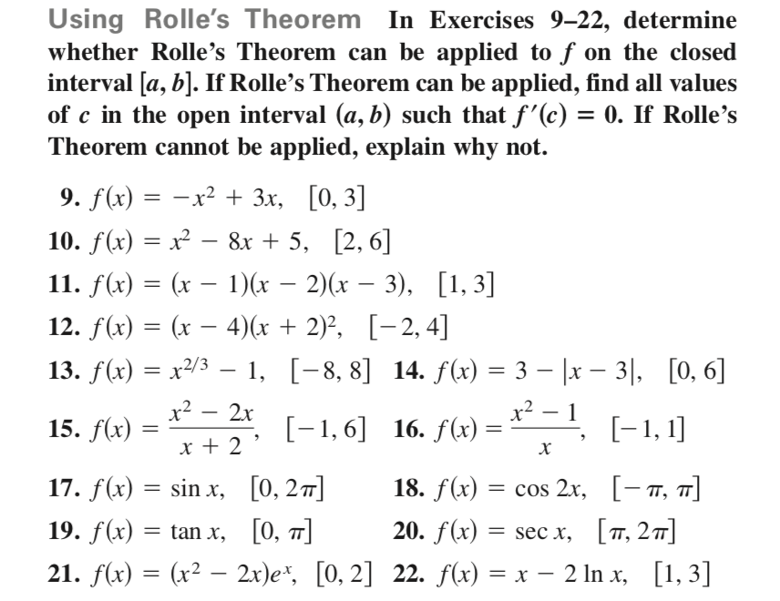Solved Using Rolle s Theorem In Exercises 9 22 Determine Chegg