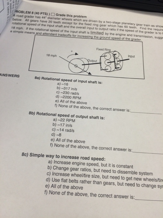 Solved A road grader has 44' diameter wheels which are