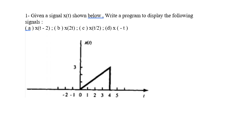 Solved 1- Given a signal x(t) shown below Write a program to | Chegg.com