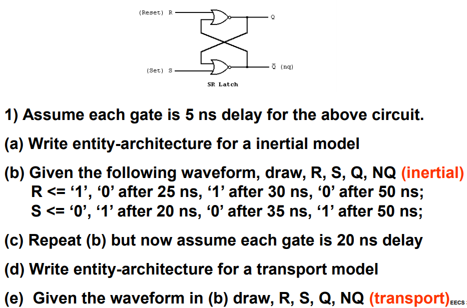 (Reset)R (nq) (Set) S SR Latch 1) Assume each gate is | Chegg.com