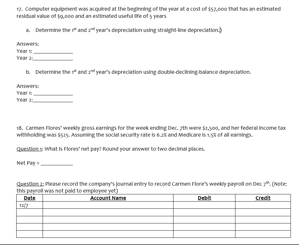 Solved Computer equipment was acquired at the beginning of