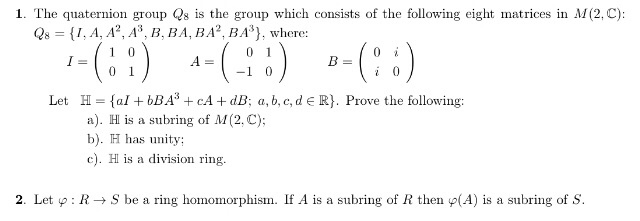 Solved The quaternion group Q_8 is the group which consists | Chegg.com