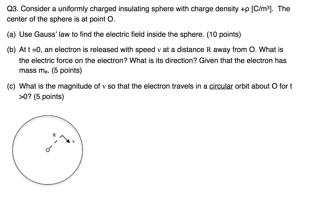 Solved Q3. Consider a uniformly charged insulating sphere | Chegg.com