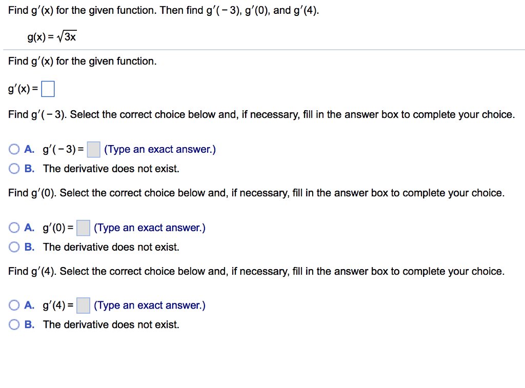 Solved Find g'(x) for the given function. Then find g'(- 3), | Chegg.com