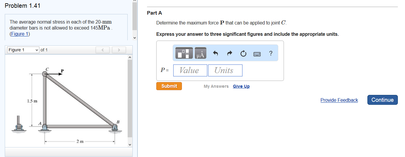 Solved Problem 1.41 the average normal stress in each of the | Chegg.com