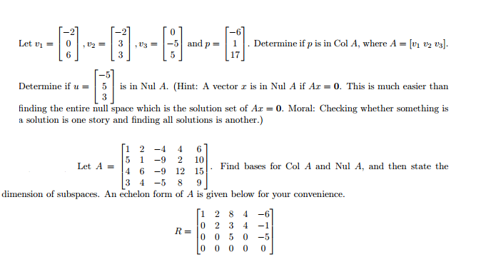 Solved Let Determine if p is in Col A, where A = [v1 v2 | Chegg.com