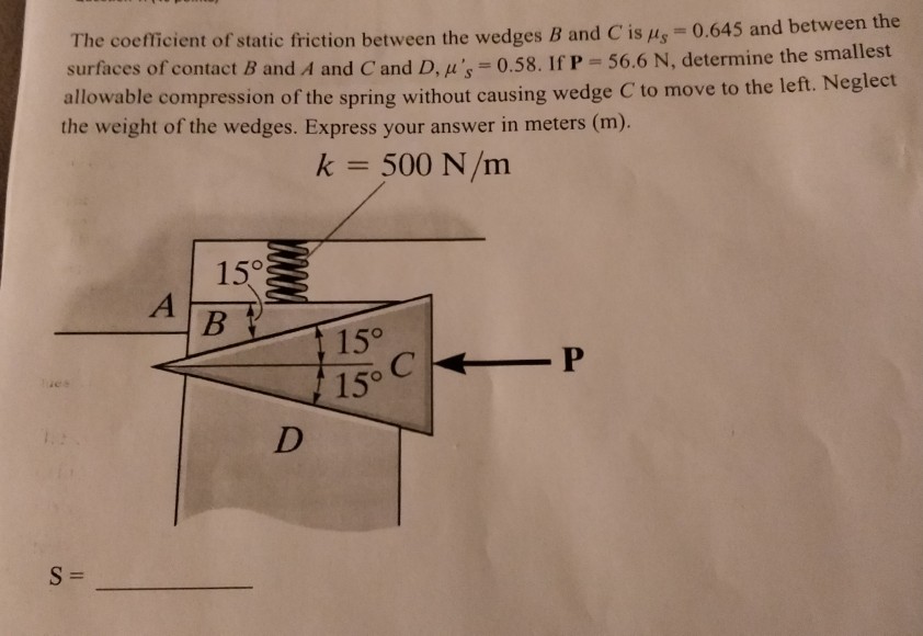 Solved The coefficient of static friction between the wedges