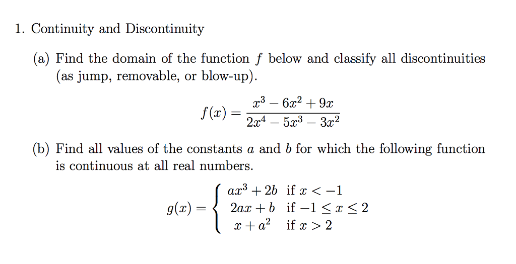 Solved 1. Continuity And Discontinuity (a) Find The Domain | Chegg.com