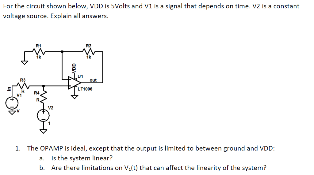 Solved For the circuit shown below, VDD is 5Volts and V1 is