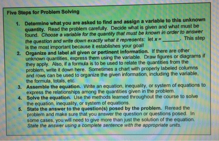 Solved Five Steps for Problem Solving Determine what you are | Chegg.com
