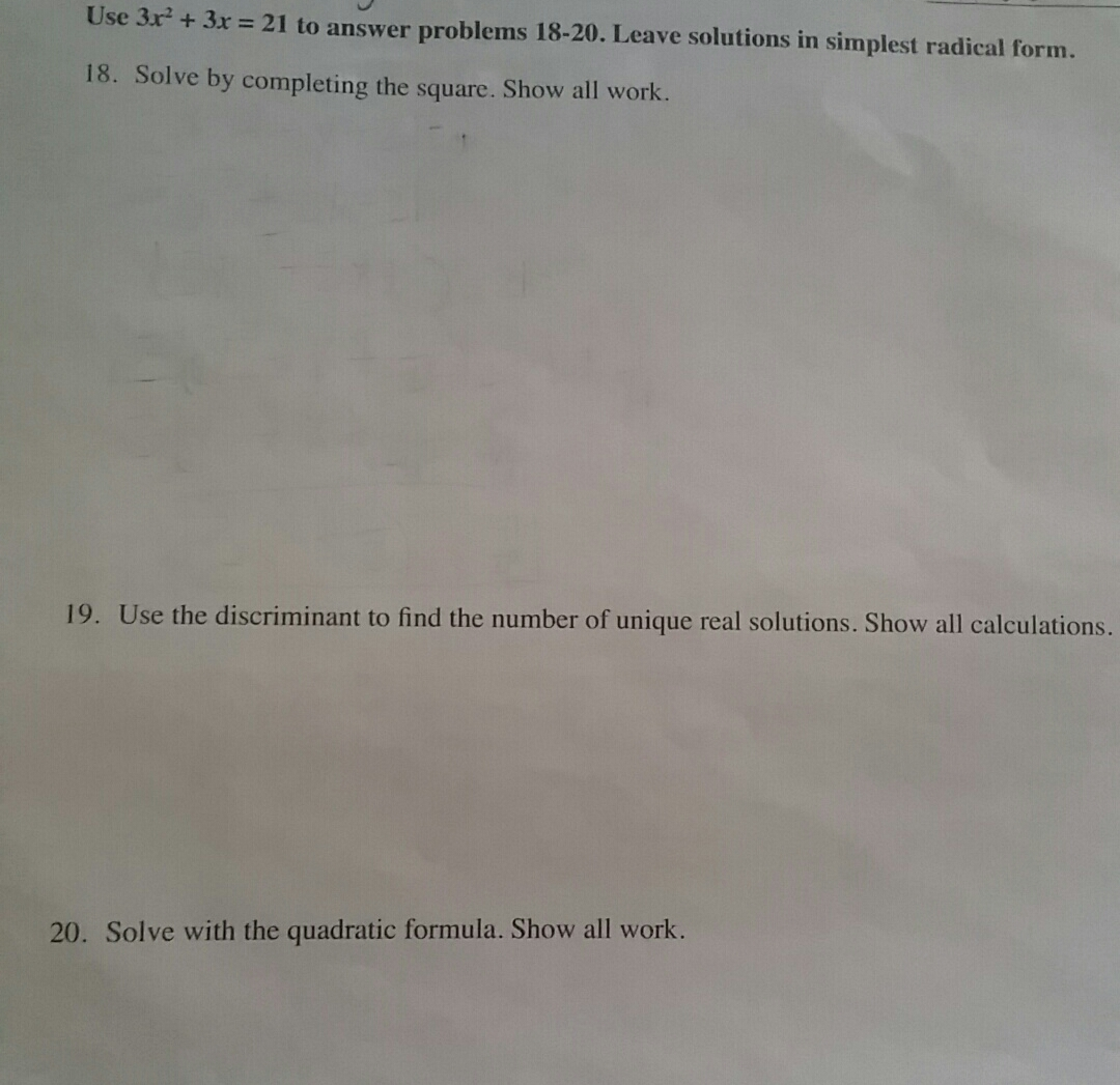 Solved Use 3x 2 3x 21 To Answer Problems 18 20 Leave Chegg Solved Use 3x 2 3x 21 To Answer Problems 18 20 Leave Chegg