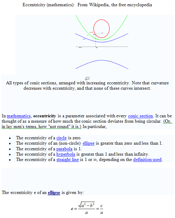 Solved Eccentricity (mathematics) From Wikipedia, the free