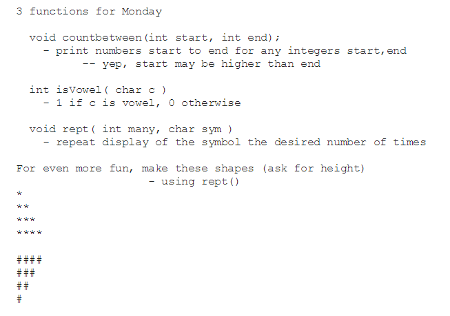 Solved 3 functions for Monday void countbetween (int start, | Chegg.com