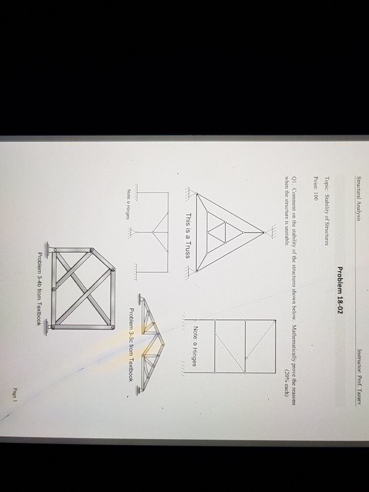 Solved Instructor: Prof. Tazarv Structural Analysis Problem | Chegg.com