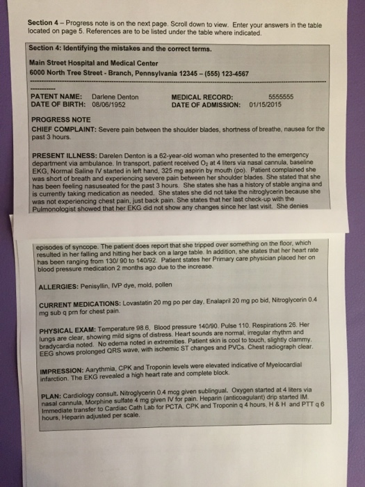 Solved Section 4-Progress note is on the next page. Scroll | Chegg.com