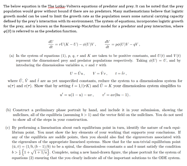 Solved The Below Equation Is The The Lotka-Volterra | Chegg.com