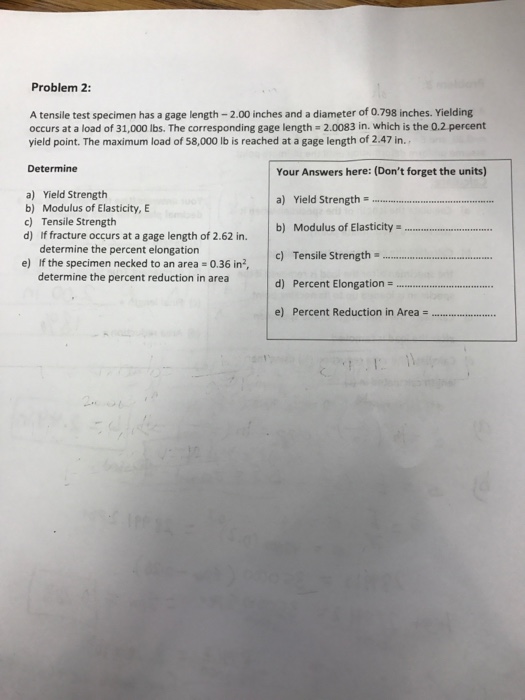 Solved A tensile test specimen has a gage length of 2.00 in | Chegg.com