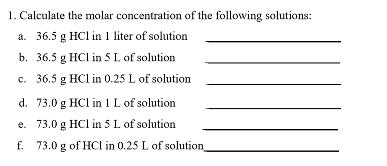 Solved Calculate the molar concentration of the following | Chegg.com