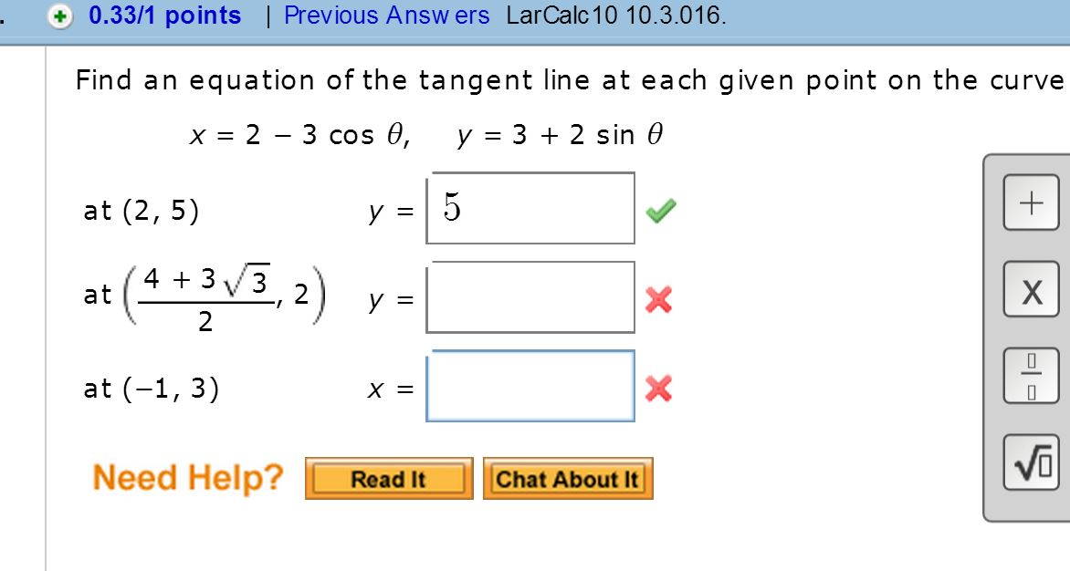 Find An Equation Of The Tangent Line To The Curve At Each Given Point