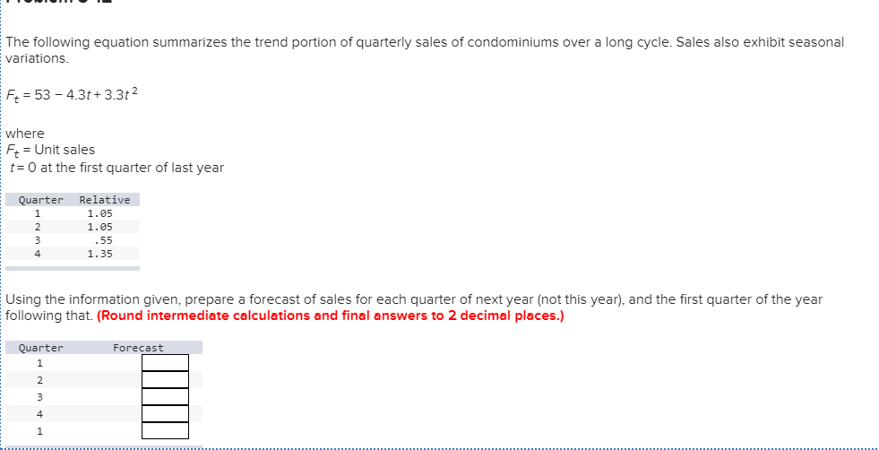 Solved The Following Equation Summarizes The Trend Portion Chegg