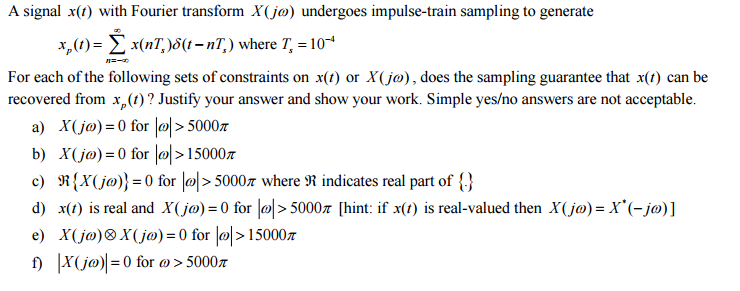 Solved A signal x(t) with Fourier transform X(j omega) | Chegg.com