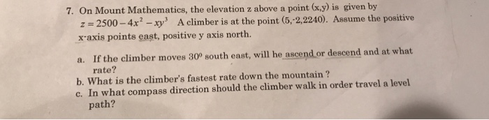 Solved On Mount Mathematics, the elevation z above a point | Chegg.com