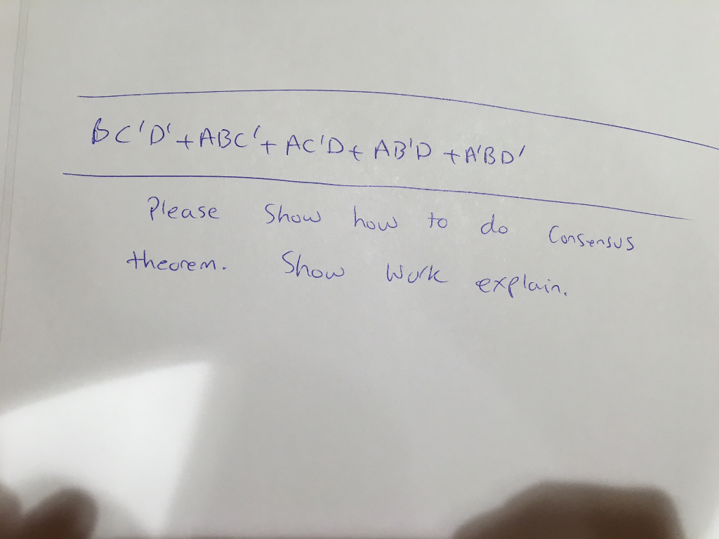 Solved BC'D' + ABC' + AC'D + AB'D + A'BD' Please Show How | Chegg.com