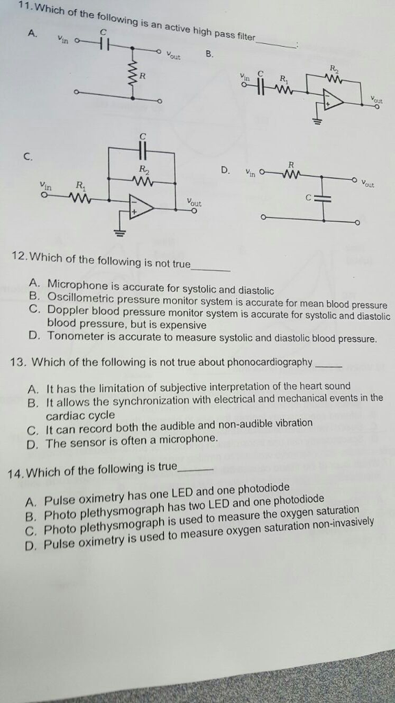 Solved Which of the following is an active high pass filter | Chegg.com