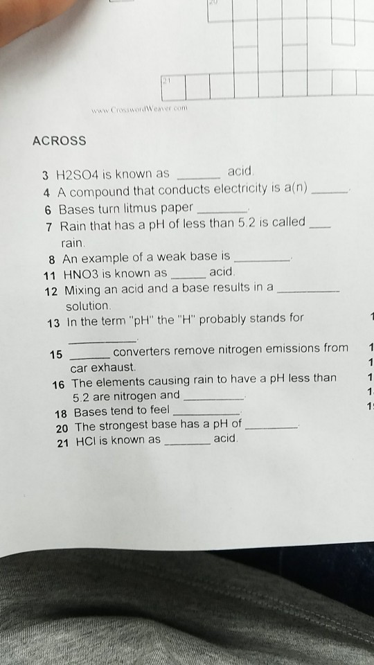 Solved Acid/Base Crossword Puzzle ssww CrosswordWeer er com Chegg com