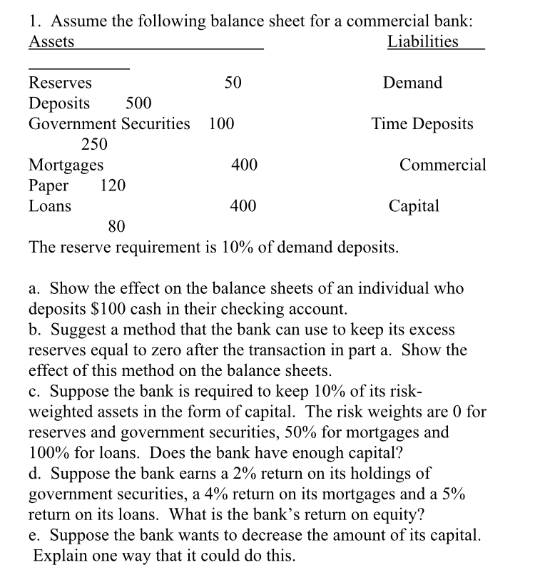 solved-1-assume-the-following-balance-sheet-for-a-chegg