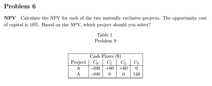 how to calculate npv of two projects