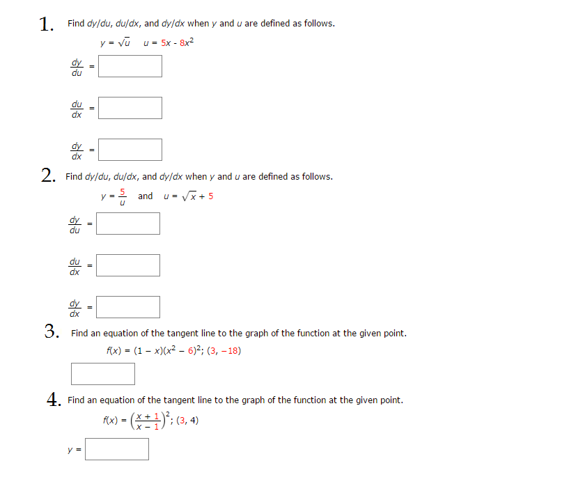 Solved Find dy/du, du/dx, and dy/dx when y and u are defined | Chegg.com