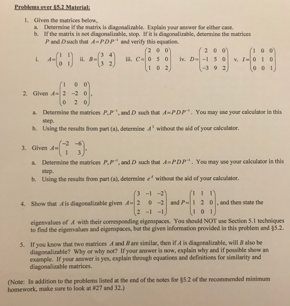 Solved Problems over $5.2 Material: 1. Given the matrices | Chegg.com