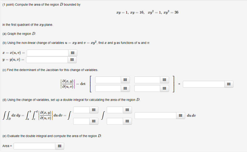 Solved (1 point) Compute the area of the region D bounded by | Chegg.com