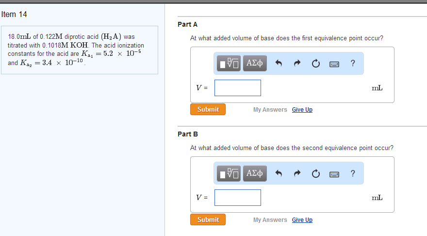 Solved: 18.0mL Of 0.122M Diprotic Acid H2A Was Titrated Wi... | Chegg.com