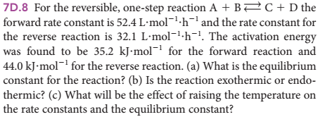 Solved For the reversible, one-step reaction A + B C + D | Chegg.com