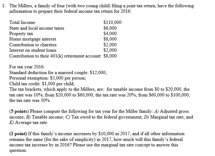 Solved The Millers, a family of four (with two young child) | Chegg.com