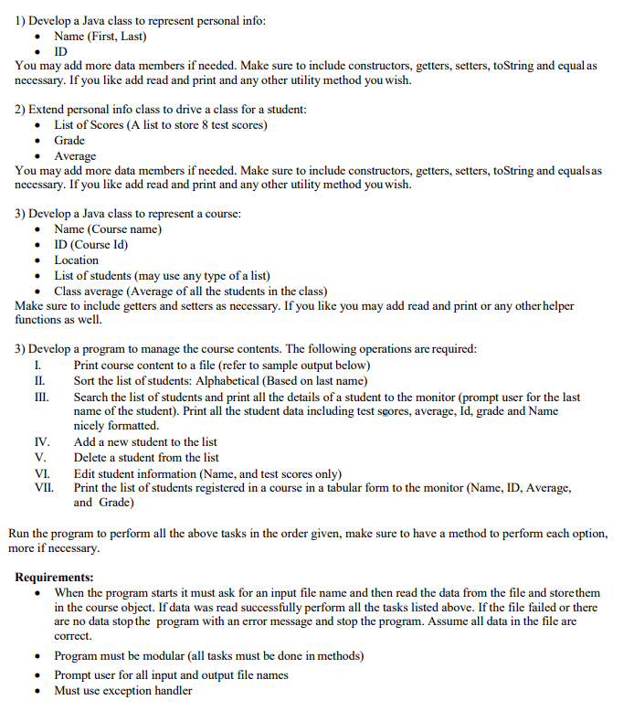 Solved 1) Develop a Java class to represent personal info | Chegg.com