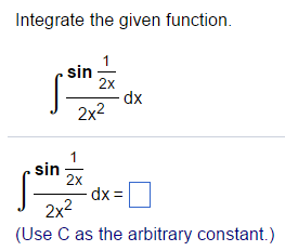 the value of integral sin 2x 1 2 x