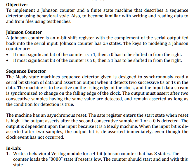 Solved Objective: To implement a Johnson counter and a | Chegg.com