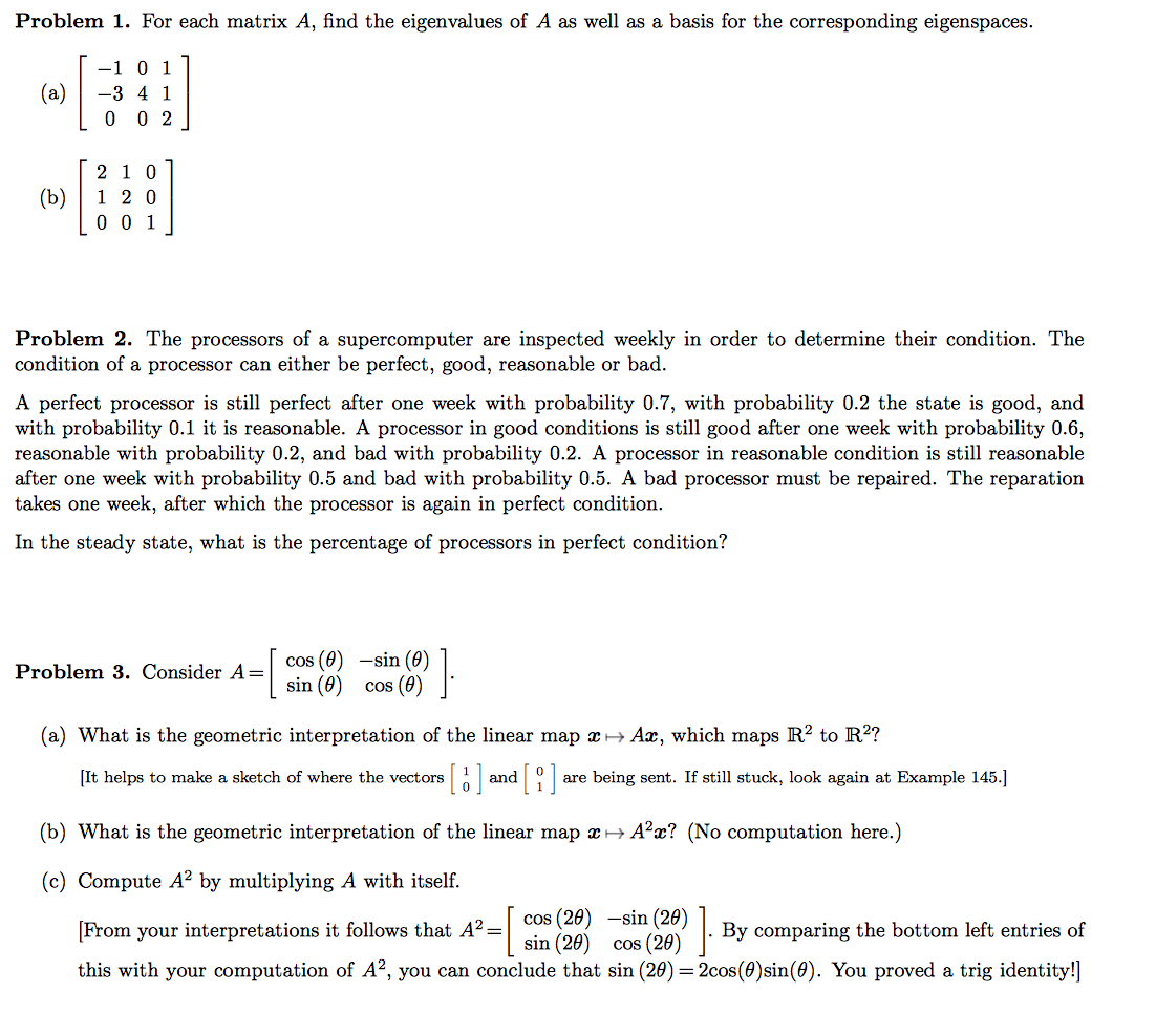 Solved For each matrix A, find the eigenvalues of A as well | Chegg.com