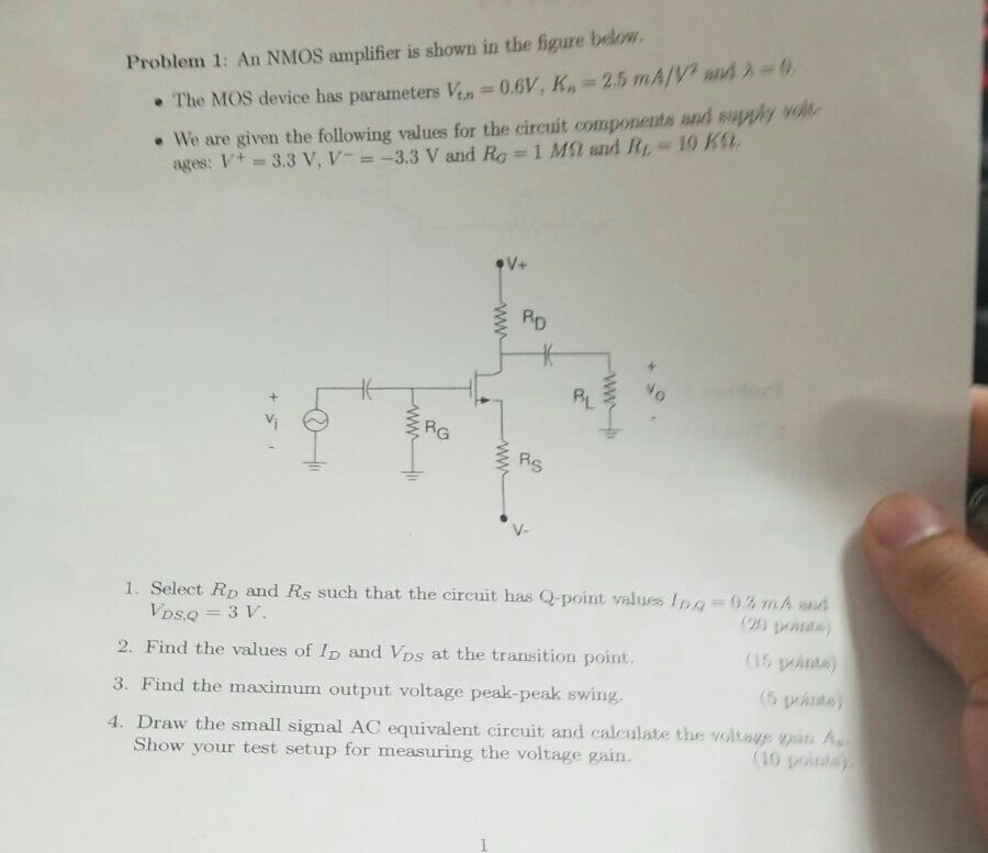Solved Problem 1: An NMOS amplifier is shown in the figure | Chegg.com