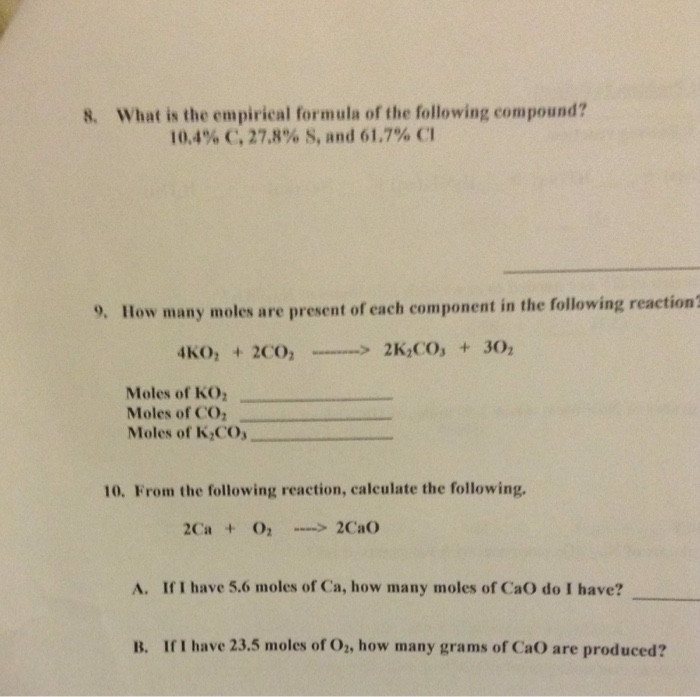 Solved What Is The Empirical Formula Of The Following | Chegg.com